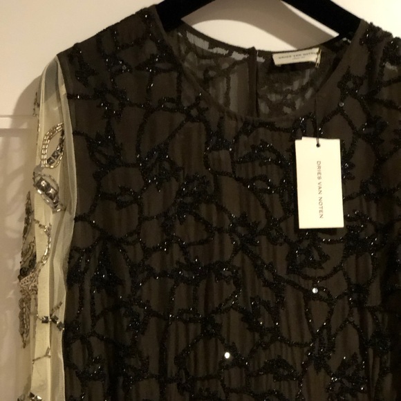 Beaded Designer Dries Von Noten silk long sleeve top with elastic waist - Picture 3 of 15